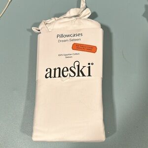 Aneski 100% Egyptian cotton sateen pillowcases 500 thread count white king NWT